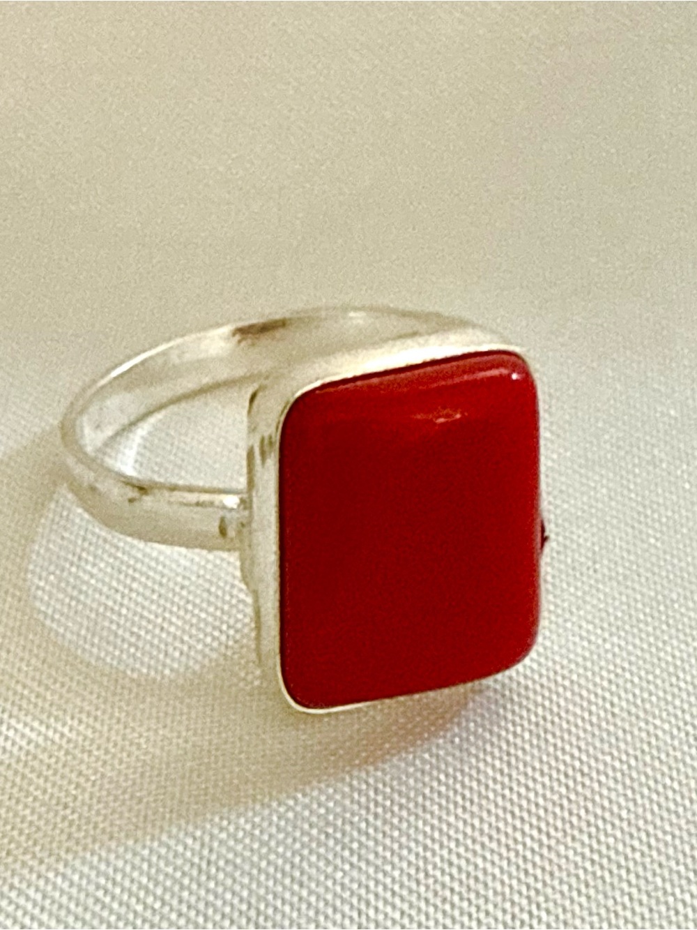 925 Sterling Silver Red Carnelian Rectangle Statement Ring Modernist Sz 7